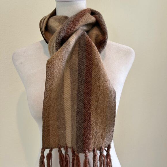 Scarf Wool Brown Cream Multi Tassel OS Neck Warmer Winter Accessories - Picture 1 of 7